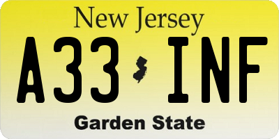 NJ license plate A33INF