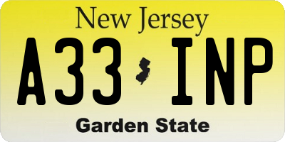 NJ license plate A33INP