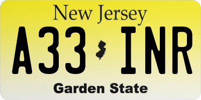NJ license plate A33INR