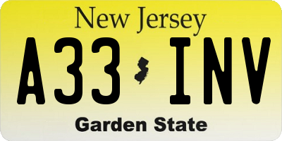 NJ license plate A33INV