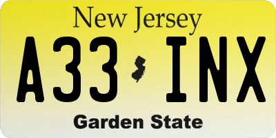 NJ license plate A33INX