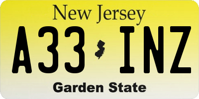NJ license plate A33INZ