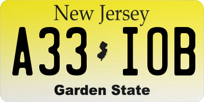 NJ license plate A33IOB