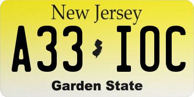 NJ license plate A33IOC