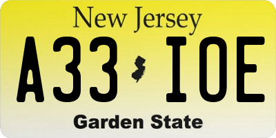 NJ license plate A33IOE