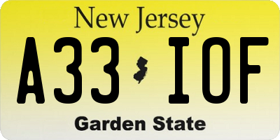 NJ license plate A33IOF