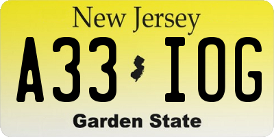 NJ license plate A33IOG