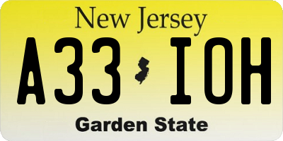 NJ license plate A33IOH