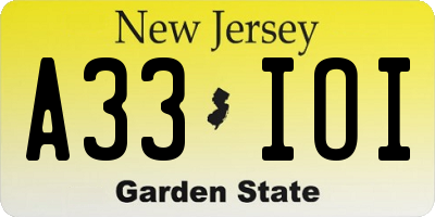 NJ license plate A33IOI