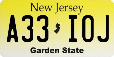 NJ license plate A33IOJ