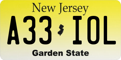 NJ license plate A33IOL
