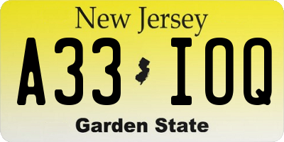 NJ license plate A33IOQ