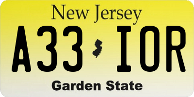 NJ license plate A33IOR