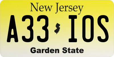 NJ license plate A33IOS