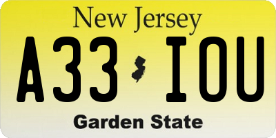 NJ license plate A33IOU