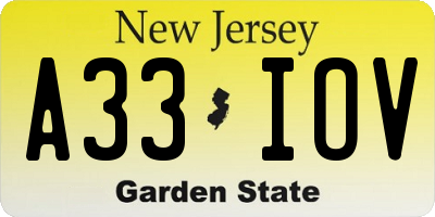 NJ license plate A33IOV