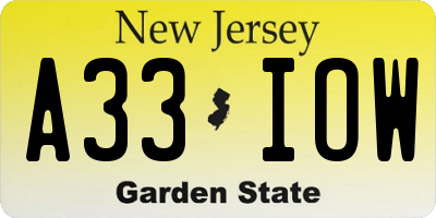 NJ license plate A33IOW