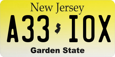 NJ license plate A33IOX
