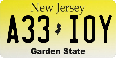 NJ license plate A33IOY