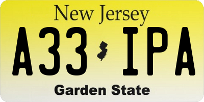 NJ license plate A33IPA