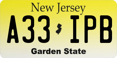 NJ license plate A33IPB