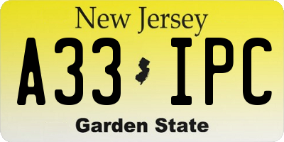 NJ license plate A33IPC
