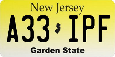 NJ license plate A33IPF