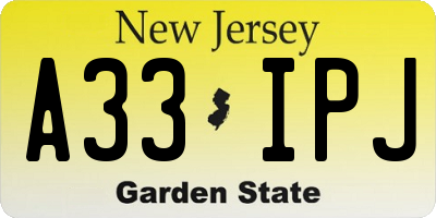 NJ license plate A33IPJ