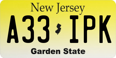 NJ license plate A33IPK