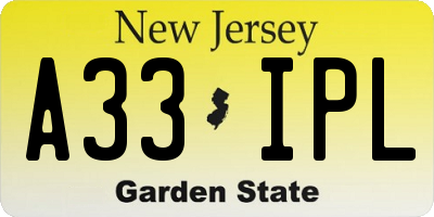 NJ license plate A33IPL