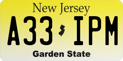 NJ license plate A33IPM