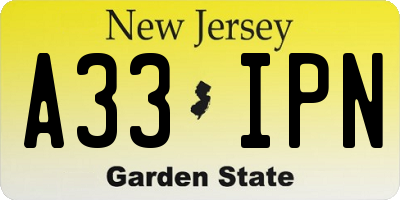 NJ license plate A33IPN