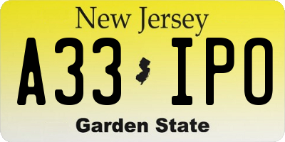 NJ license plate A33IPO