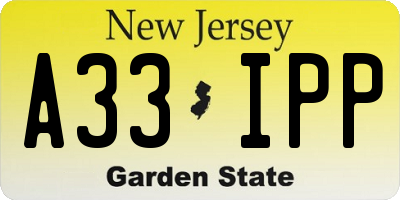 NJ license plate A33IPP