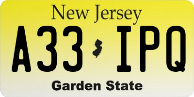 NJ license plate A33IPQ