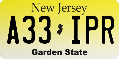 NJ license plate A33IPR