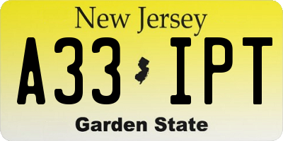 NJ license plate A33IPT