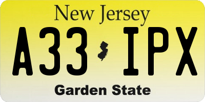 NJ license plate A33IPX