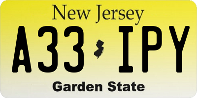 NJ license plate A33IPY