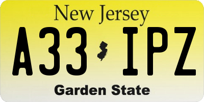 NJ license plate A33IPZ