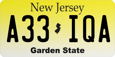 NJ license plate A33IQA