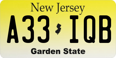 NJ license plate A33IQB