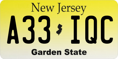NJ license plate A33IQC