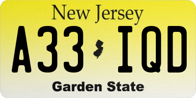 NJ license plate A33IQD