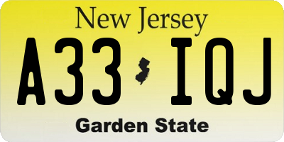 NJ license plate A33IQJ