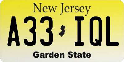 NJ license plate A33IQL