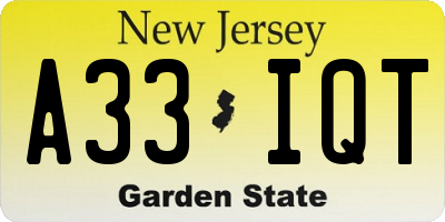 NJ license plate A33IQT