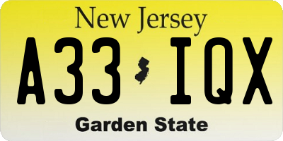 NJ license plate A33IQX