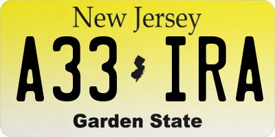 NJ license plate A33IRA
