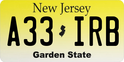 NJ license plate A33IRB